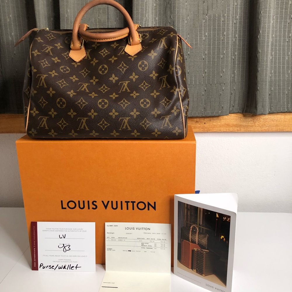 Louis Vuitton Speedy 30 Handbag. Brown & Tan, Monogram. 12 x 9 x 8. Good Shape.